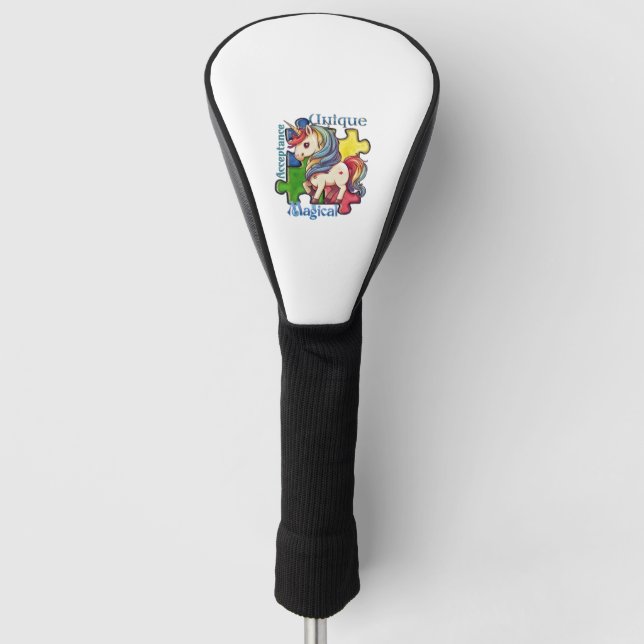 Autism Awareness Kawaii Unicorn and Puzzle Pieces  Golf Head Cover (Front)