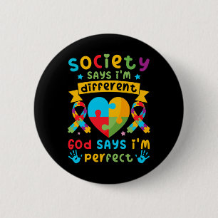Autism Awareness Kids Boys God Says I'm Perfect 2 Inch Round Button
