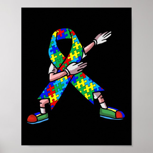Autism Awareness Kids Dabbing Puzzle Piece Love Da Poster (Front)