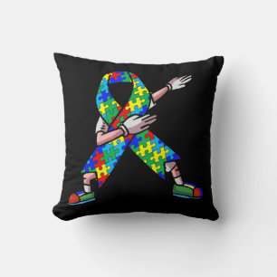 Autism Awareness Kids Dabbing Puzzle Piece Love Da Throw Pillow