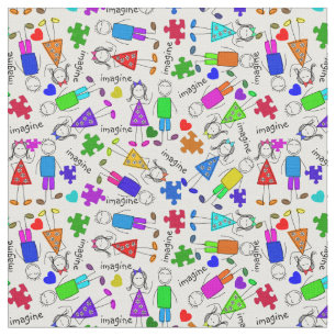 Autism Awareness Kids Puzzle Pieces Fabric