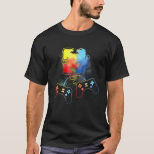 Autism Awareness Kids Video Gamer Puzzle Piece Blu T-Shirt