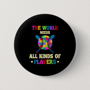 Autism awareness kinds puzzle baseball player boys 2 inch round button