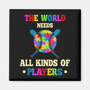 Autism awareness kinds puzzle baseball player boys magnet