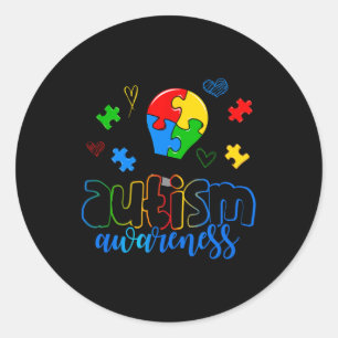 Autism Awareness Light Bulb Puzzle  Classic Round Sticker