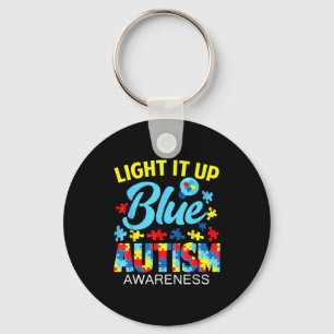 Autism awareness light up blue puzzle lightbulb me keychain