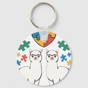 Autism Awareness Llama Puzzle Heart Pieces Lov Keychain