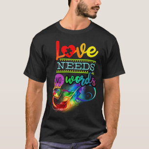 Autism Awareness Love Feather Rainbow Puzzle Infin T-Shirt