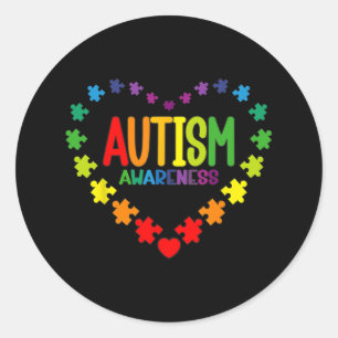 Autism Awareness Love Heart Puzzle Piece Gift Men  Classic Round Sticker