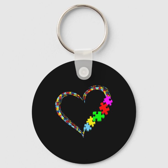 Autism Awareness Love Heart Puzzle Piece Gift Men  Keychain (Front)