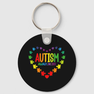 Autism Awareness Love Heart Puzzle Piece Gift Men Keychain