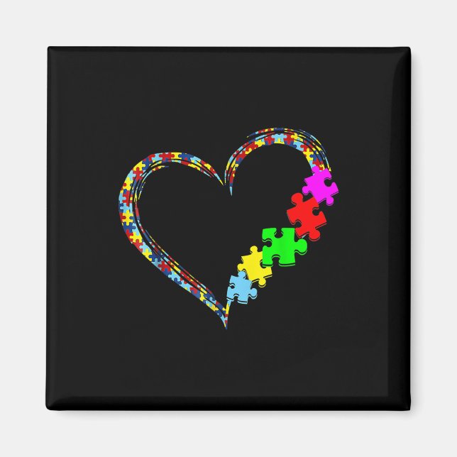 Autism Awareness Love Heart Puzzle Piece Gift Men  Magnet (Front)