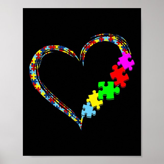 Autism Awareness Love Heart Puzzle Piece Gift Men  Poster (Front)