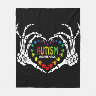 Autism Awareness Love Heart Puzzle Piece Skull  Fleece Blanket
