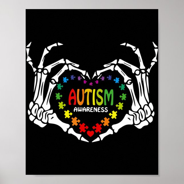 Autism Awareness Love Heart Puzzle Piece Skull  Poster (Front)