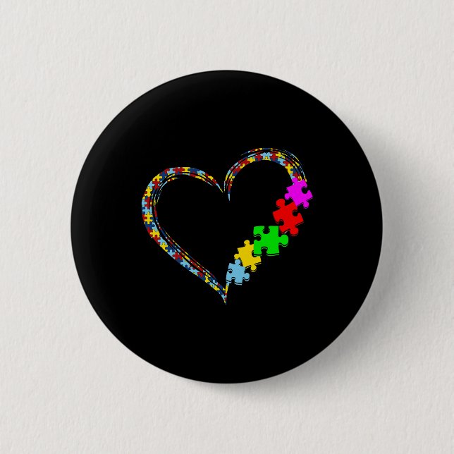 Autism Awareness Love Heart Puzzle Piece Valentine 2 Inch Round Button (Front)