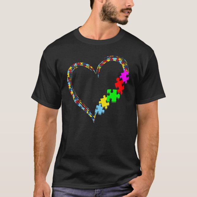 Autism Awareness Love Heart Puzzle Piece Valentine T-Shirt (Front)