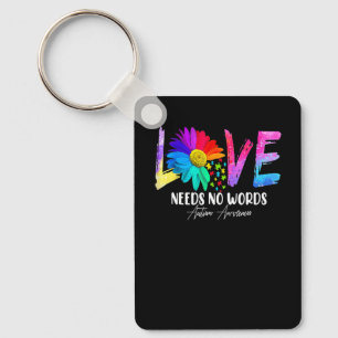Autism Awareness Love Needs No Words Rainbow Daisy Keychain