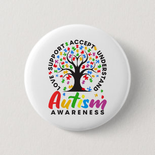 Autism Awareness Love Support Accept Understand Au 2 Inch Round Button