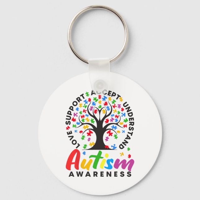 Autism Awareness Love Support Accept Understand Au Keychain (Front)