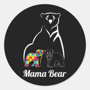 Autism Awareness Mama Bear Mom Autistic Child  Classic Round Sticker