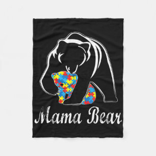 Autism Awareness Mama Bear Support Autistic Adults Fleece Blanket