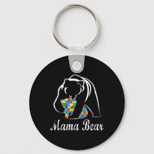 Autism Awareness Mama Bear Support Autistic Adults Keychain