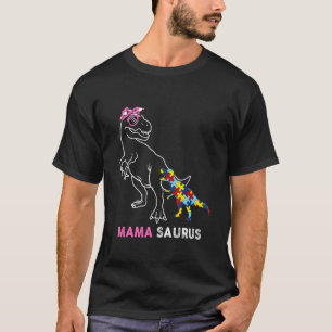 Autism Awareness Mama Saurus Dinosaur Puzzle Match T-Shirt
