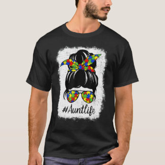 Autism Awareness Messy Bun Autie Aunt Life Girls M T-Shirt
