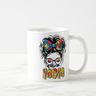 Autism Awareness Messy Bun Autism Mom Coquette Bow Coffee Mug