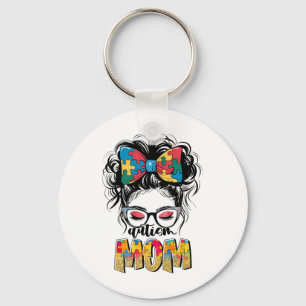 Autism Awareness Messy Bun Autism Mom Coquette Bow Keychain
