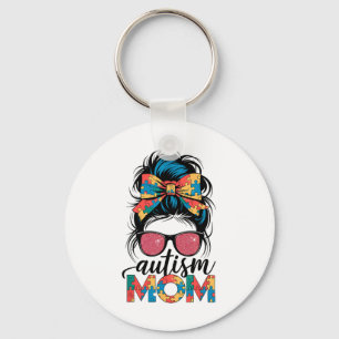 Autism Awareness Messy Bun Autism Mom Coquette Bow Keychain