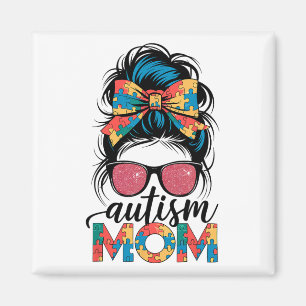 Autism Awareness Messy Bun Autism Mom Coquette Bow Magnet