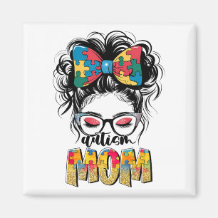 Autism Awareness Messy Bun Autism Mom Coquette Bow Magnet
