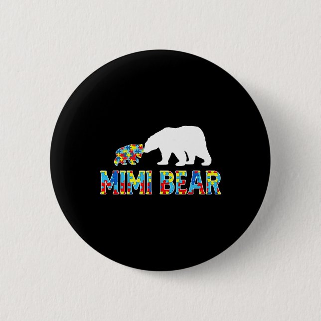 Autism Awareness Mimi Bear Puzzle Support Autistic 2 Inch Round Button (Front)
