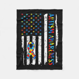Autism Awareness Mom Dad Usa Flag Autistic Awarene Fleece Blanket