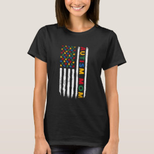 Autism Awareness Mom Dad USA flag Autistic Awarene T-Shirt