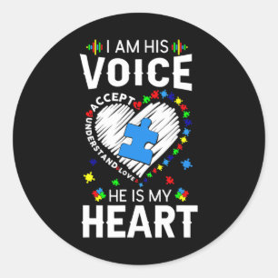 Autism Awareness Mom I Am His Voice He Is My Hear Classic Round Sticker