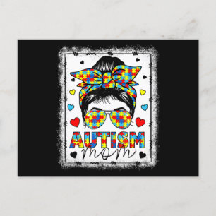 Autism Awareness Mom Life Messy Bun Bleached Mothe Postcard