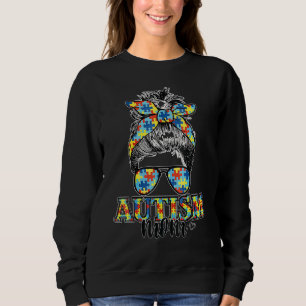 Autism Awareness Mom Life Messy Bun Hair Mama Moth Sweatshirt