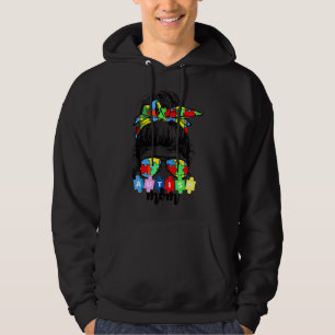 Autism Awareness Mom Life Messy Bun Sunglasses Ban Hoodie