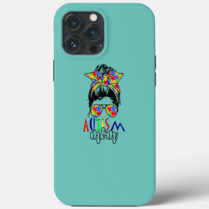 Autism Awareness Mom Life Messy Bun Sunglasses iPhone 13 Pro Max Case