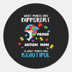 Autism Awareness Mom Proud Mother Autistic Boy Gir Classic Round Sticker