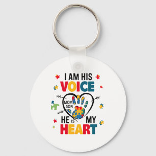 Autism Awareness Mom Shirt I Am His Voice He Is My Keychain