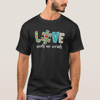 Autism Awareness Month Love Need No Words Puzzle M T-Shirt