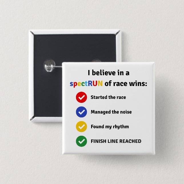 Autism Awareness Month Marathon Autistic Runner 2 Inch Square Button (Front & Back)