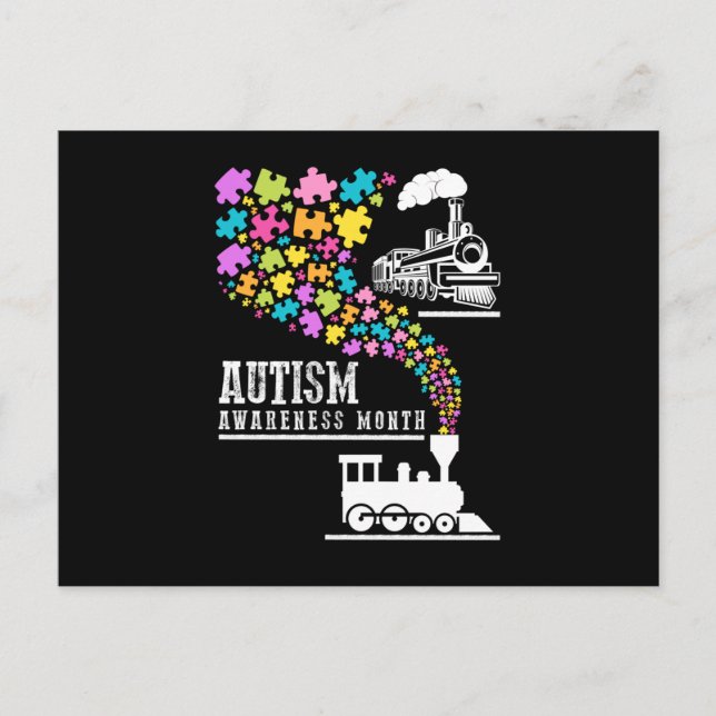Autism Awareness Month Puzzles Train T-shirt Invitation Postcard (Front)
