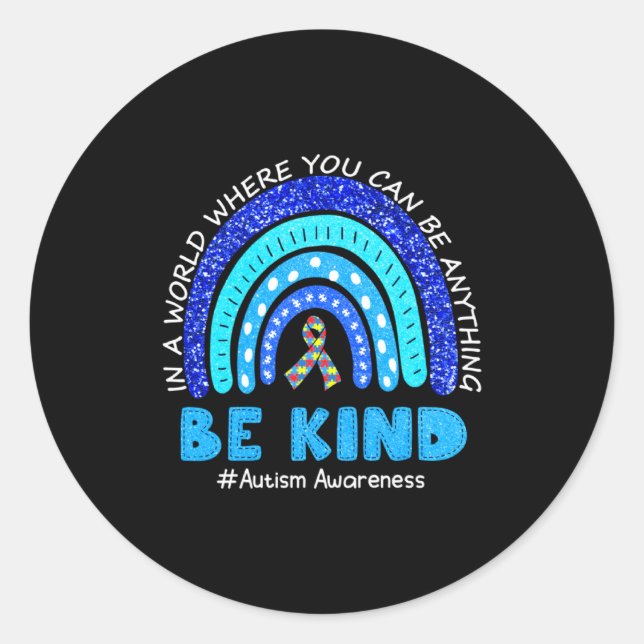 Autism Awareness Month Support Be Kind Puzzle Piec Classic Round Sticker (Front)