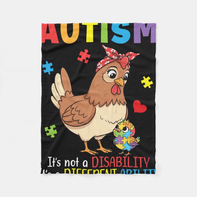 Autism Awareness Mother Chicken Different Ability  Fleece Blanket (Front)