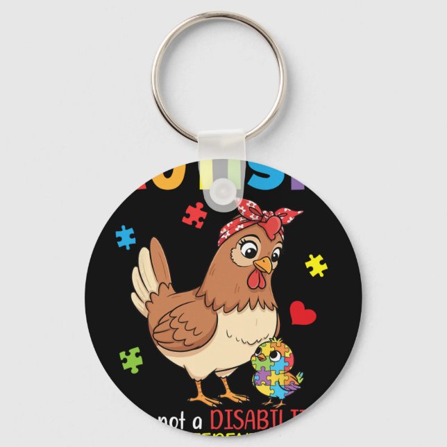 Autism Awareness Mother Chicken Different Ability  Keychain (Front)